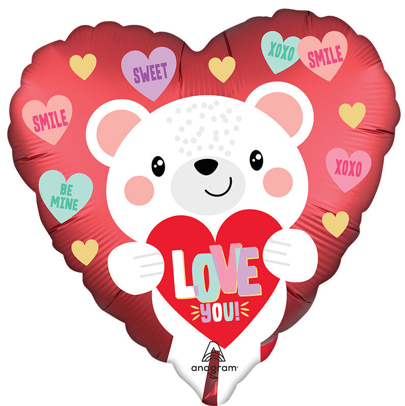 18" Satin Love You White Bear Foil Balloon