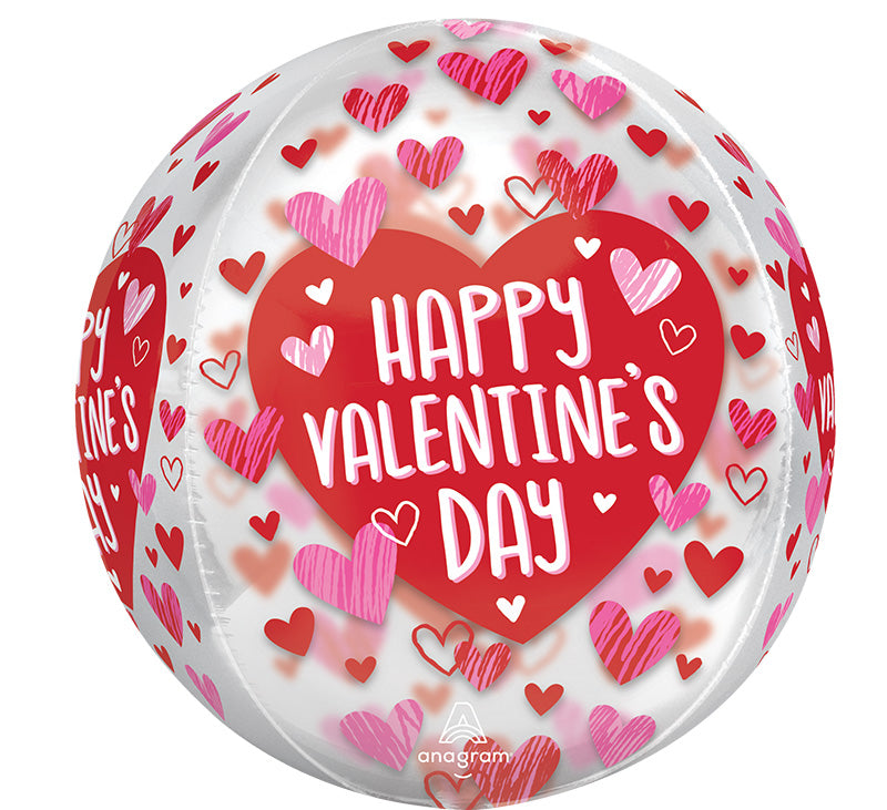 16" Orbz Happy Valentine's Day Sketched Impression Hearts Foil Balloon