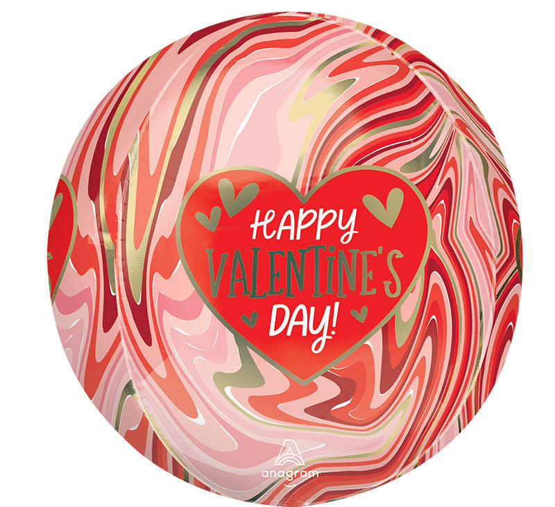 16" Orbz Happy Valentine's Day Twisty Marble Foil Balloon