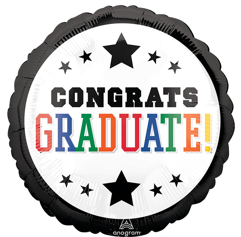 18" Graduation Brights Black Border Foil Balloon