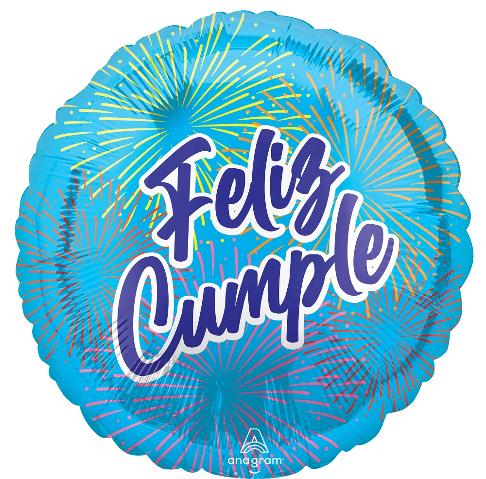 18" Feliz Cumpleaños Fuegos Artificiales (Spanish) Foil Balloon