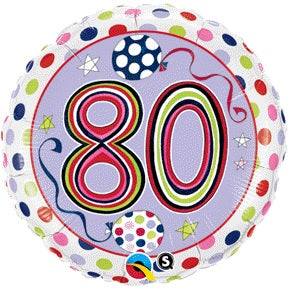 18" Dots & Stripes Age 80 Licensed Mylar Balloon