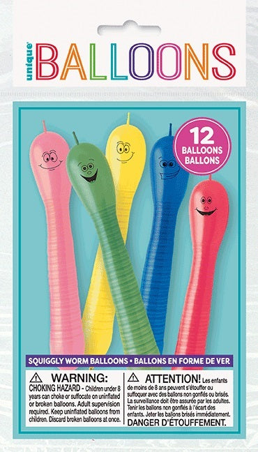 34" Squiggly Worm Balloons 12 Count