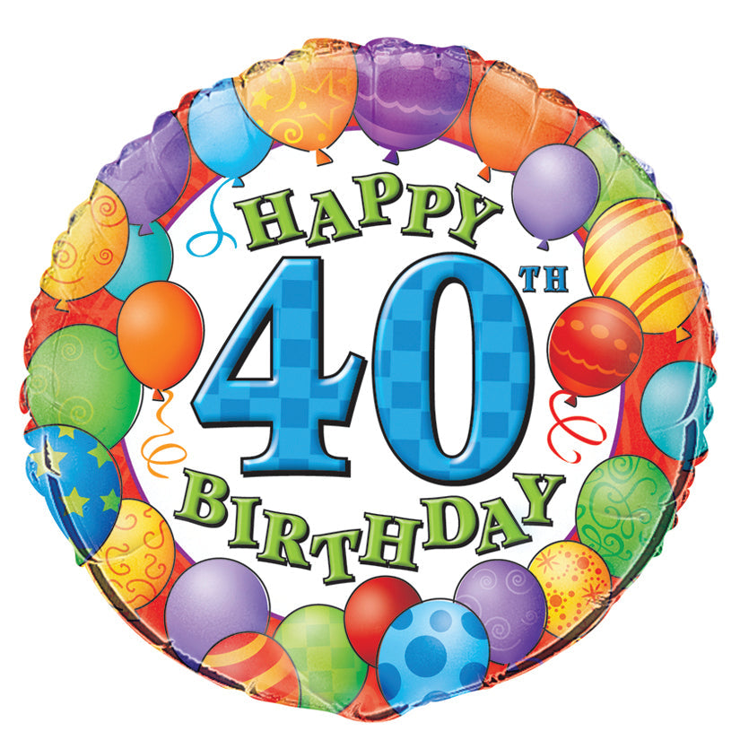 18" Happy 40th Birthday Balloons