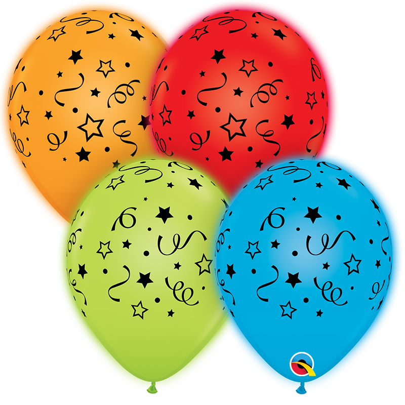 10" Q-Lite Special Assorted Stars, Dots Latex Balloons 4 CT