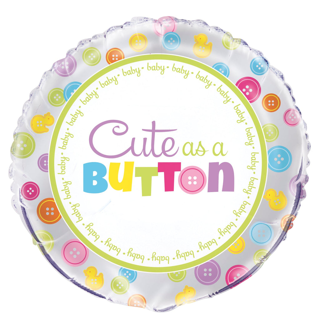18" Foil Balloon Bulk - Cute As A Button Baby Shwr
