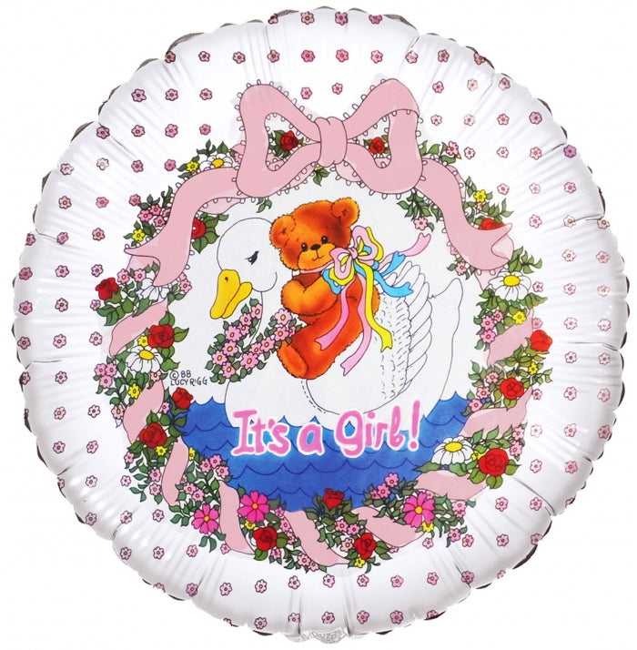 18" It's a Girl Flower Bear Foil Balloon