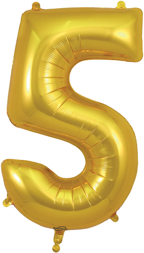 34" Number 5 Gold Oaktree Foil Balloon