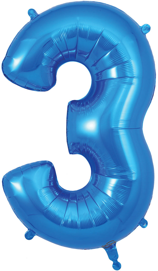 34" Number 3 Blue Oaktree Foil Balloon