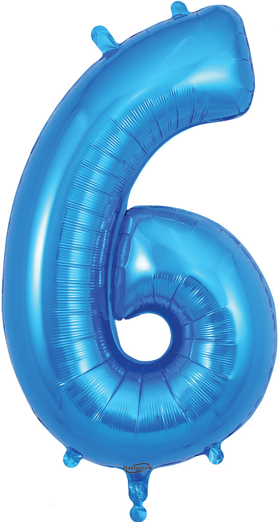 34" Number 6 Blue Oaktree Foil Balloon