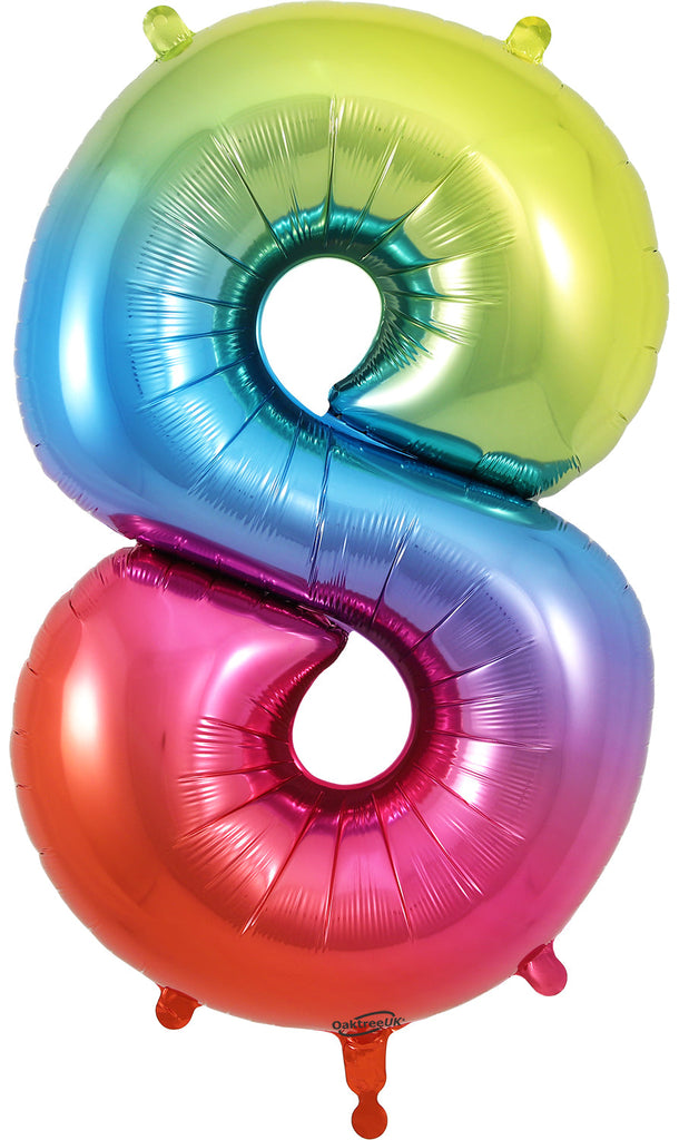 34" Number 8 Rainbow Oaktree Foil Balloon