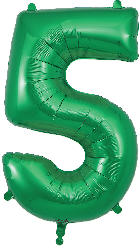 34" Number 5 Green Oaktree Foil Balloon
