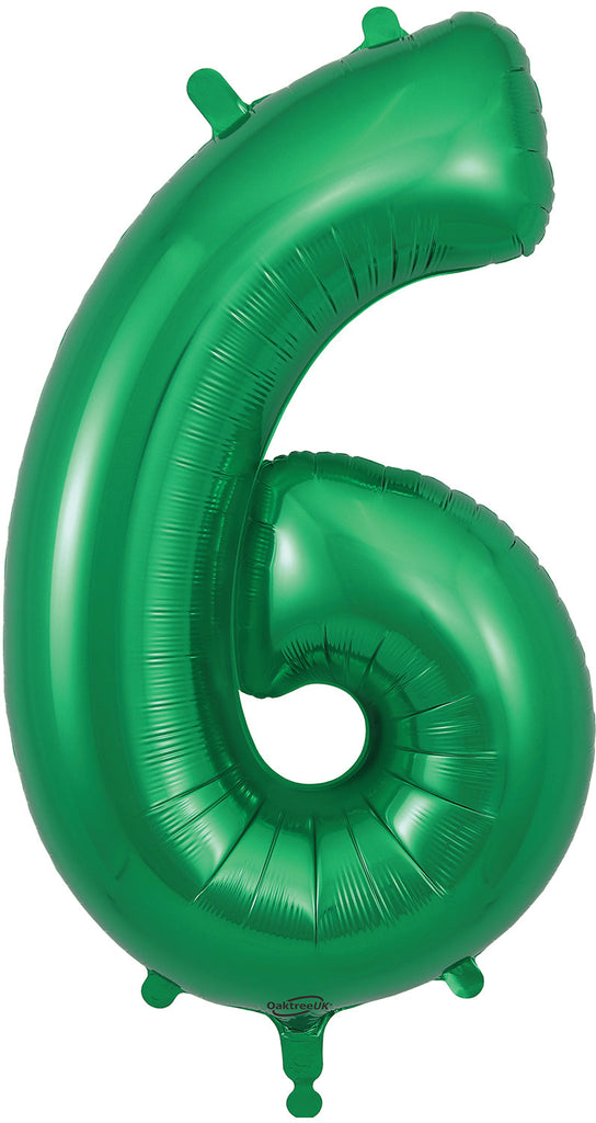 34" Number 6 Green Oaktree Foil Balloon