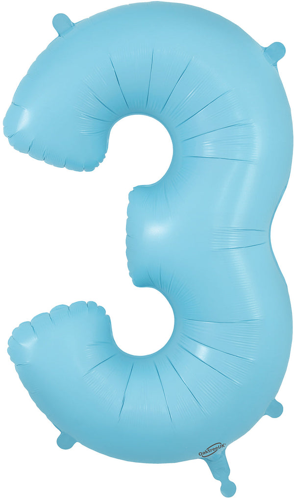 34" Number 3 Matte Blue Oaktree Foil Balloon