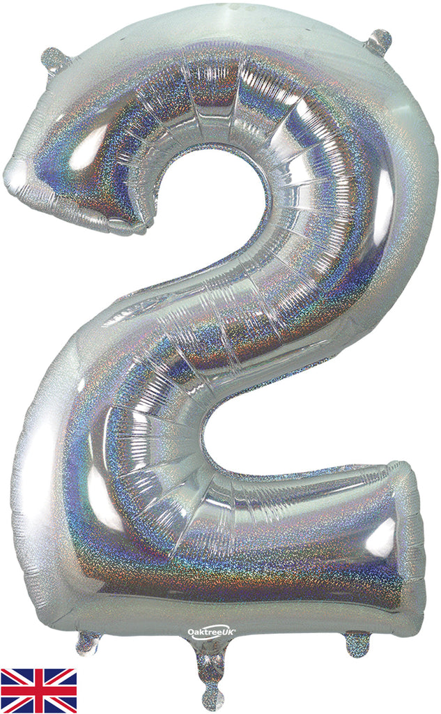 34" Number 2 Holographic Silver Oaktree Foil Balloon