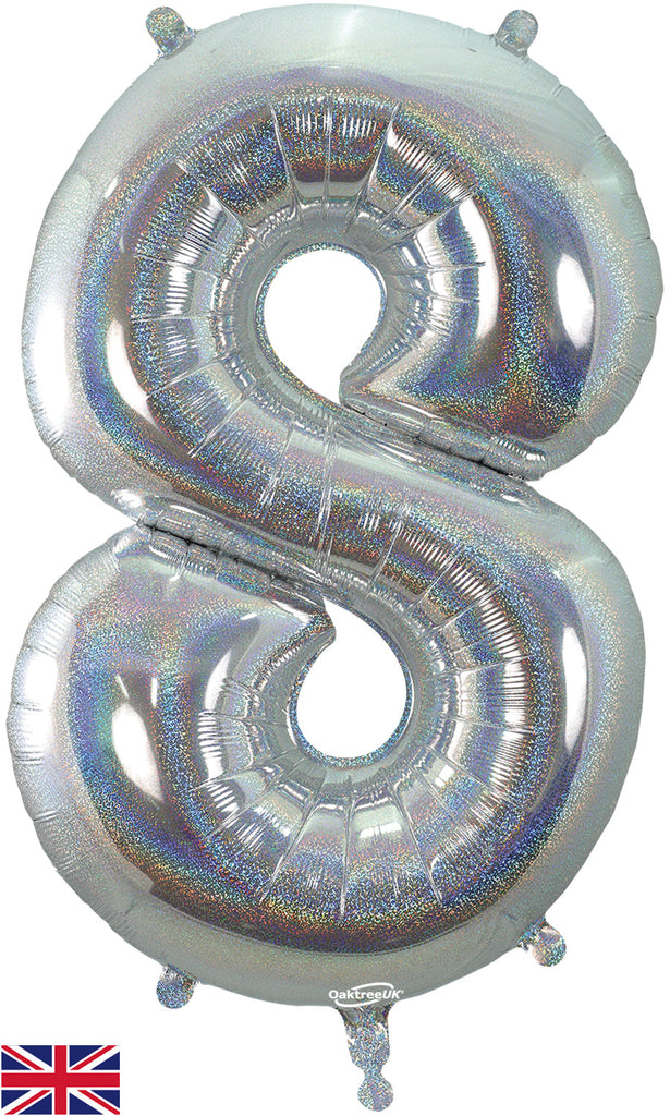 34" Number 8 Holographic Silver Oaktree Foil Balloon