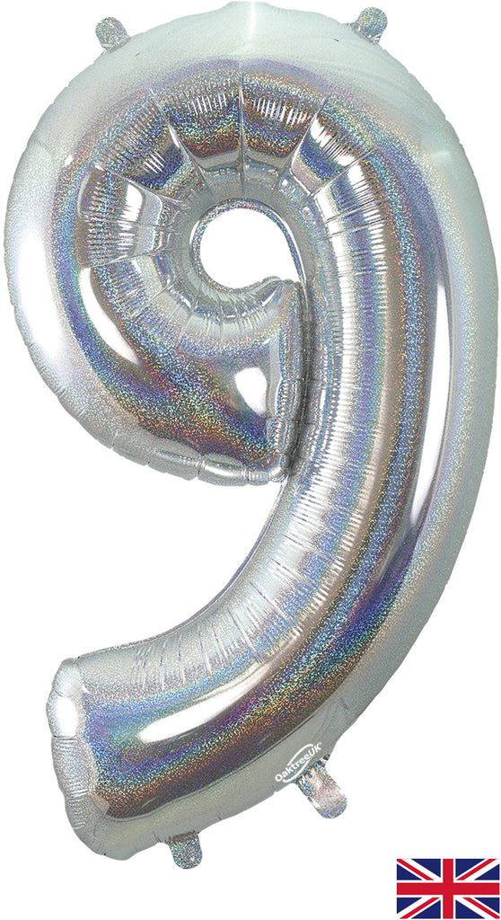 34" Number 9 Holographic Silver Oaktree Foil Balloon
