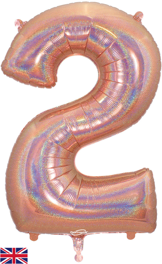 34" Number 2 Holographic Rose Gold Oaktree Foil Balloon
