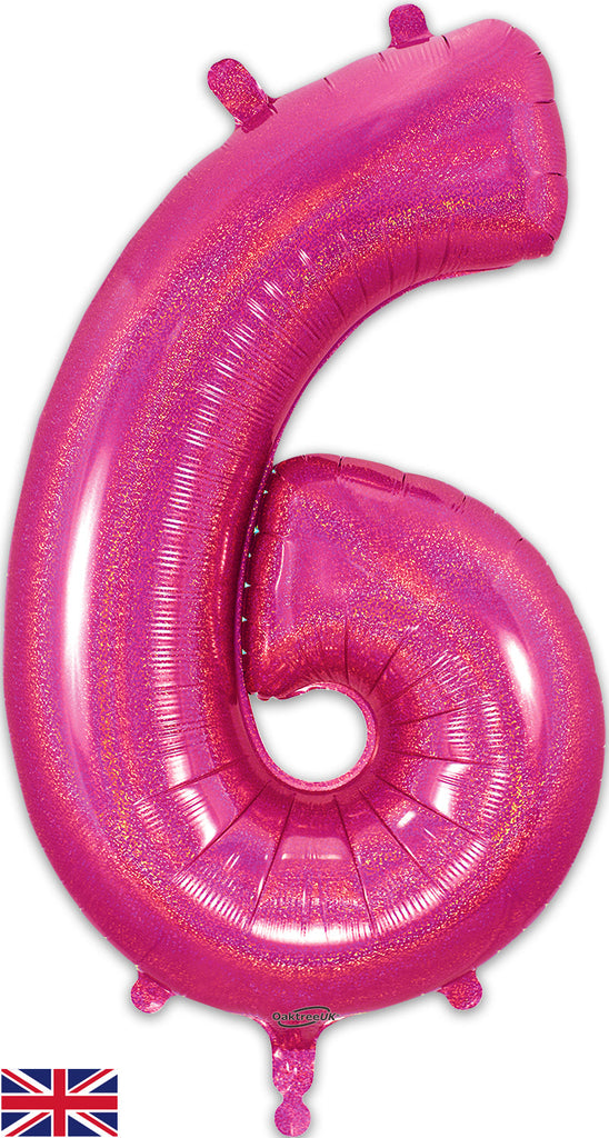 34" Number 6 Holographic Pink Oaktree Foil Balloon