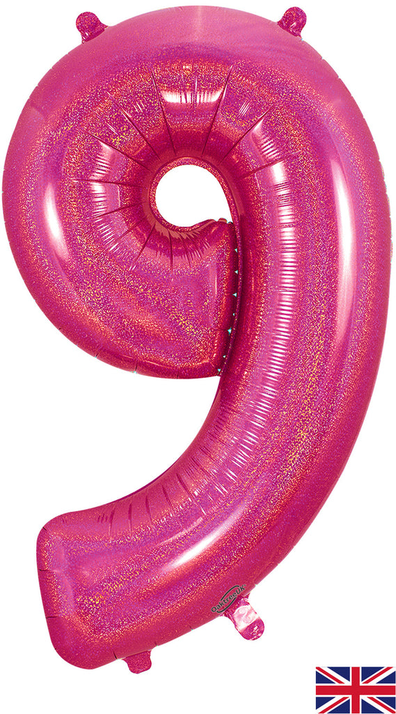 34" Number 9 Holographic Pink Oaktree Foil Balloon