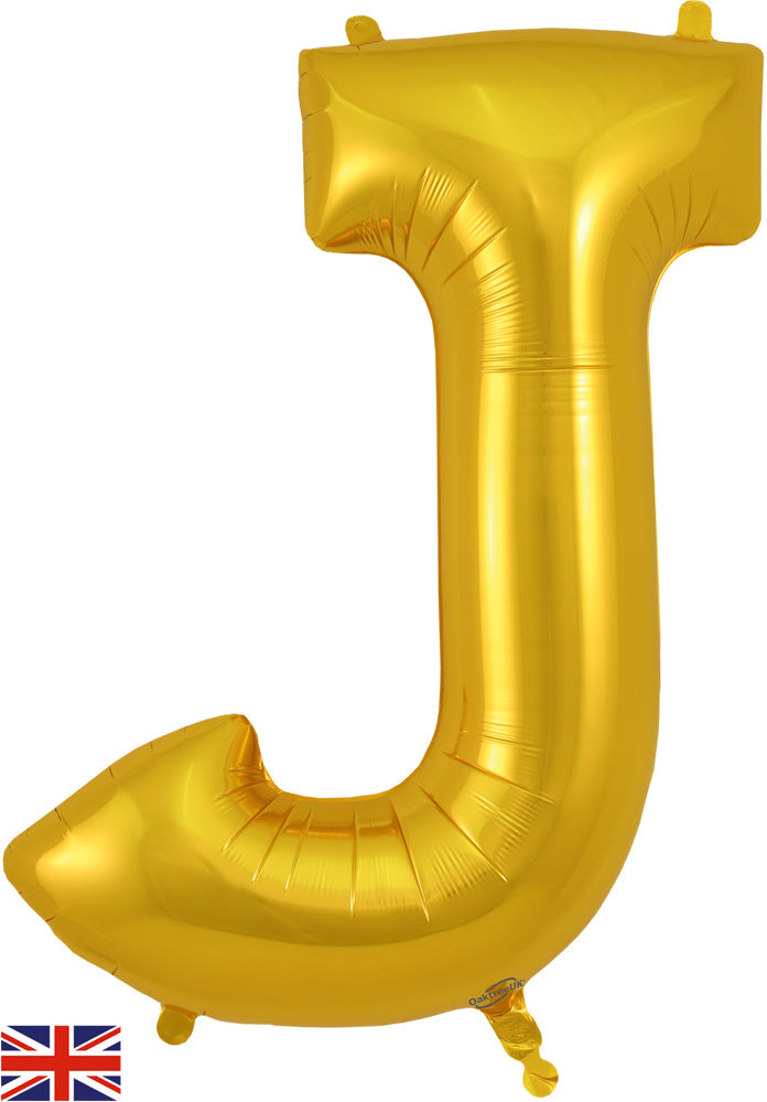 34" Letter J Gold Oaktree Brand Foil Balloon