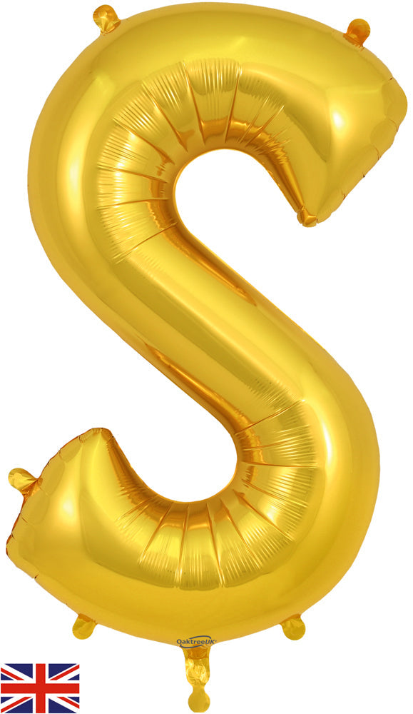 34" Letter S Gold Oaktree Brand Foil Balloon