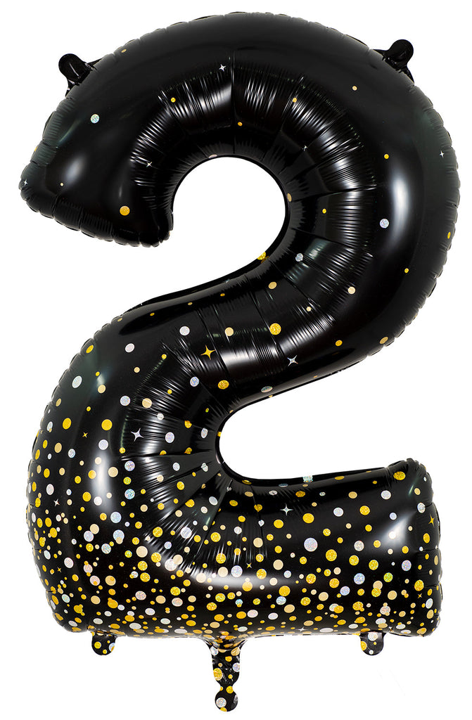 34" Number 2 Fizz Holographic Black Oaktree Foil Balloon