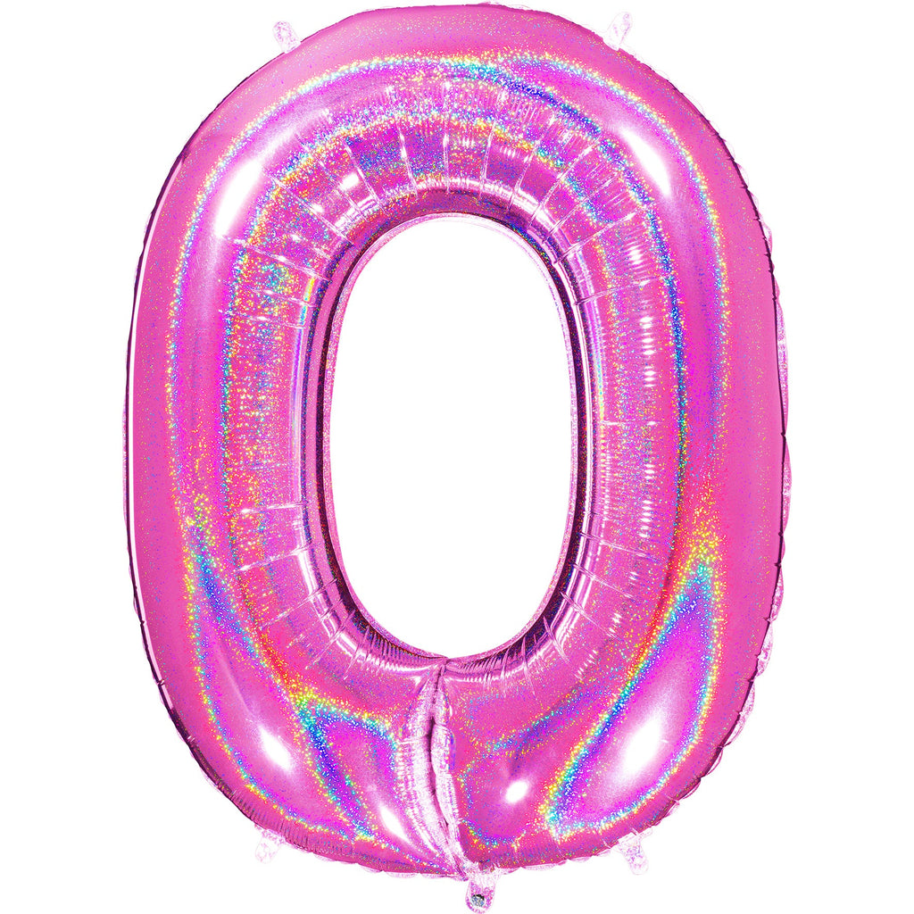 40" Number "0" Fucshia Glitter Holographic Balloons