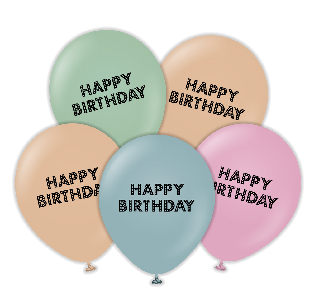12" Happy Birthday Printed Assorted Retro Kalisan Latex Balloons (25 Per Bag)