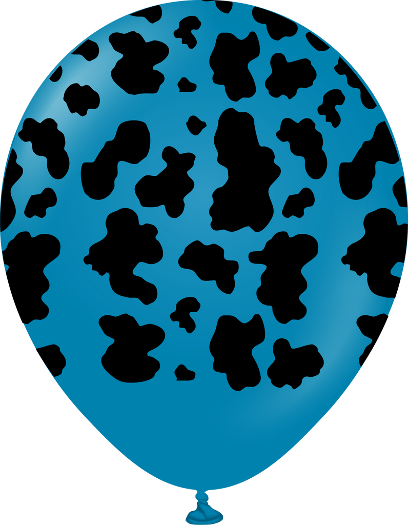 12" Safari Cow Printed Deep Blue Retro Kalisan Latex Balloons (25 Per Bag)