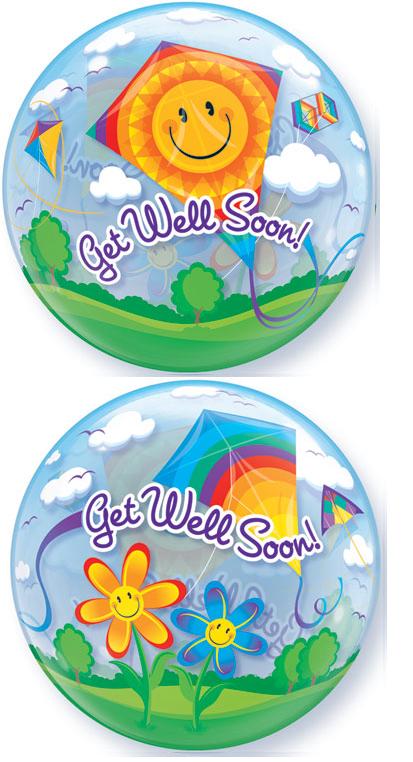 22" Get Well Soon! Kites Plastic Bubble Balloons