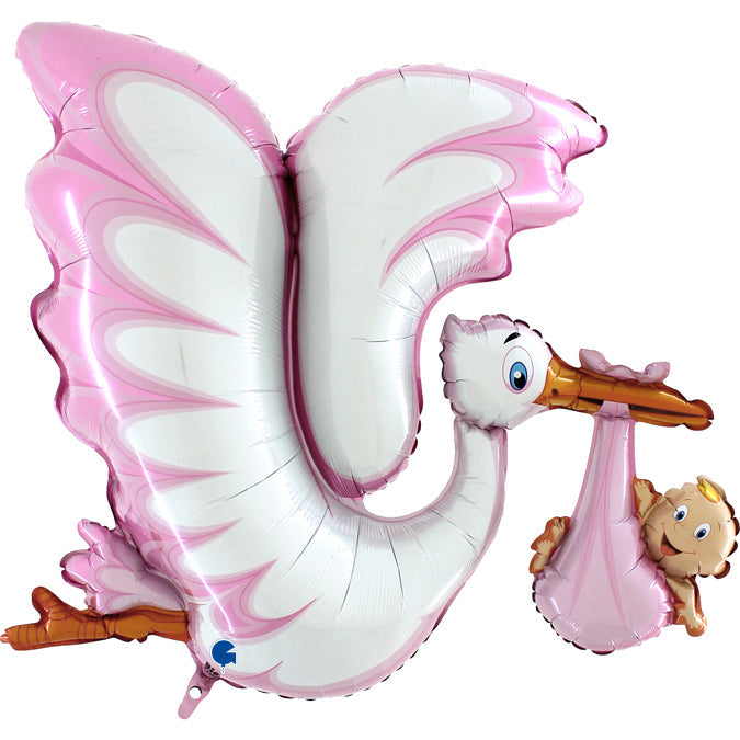 53" Pink Stork Baby Pink Foil Balloon