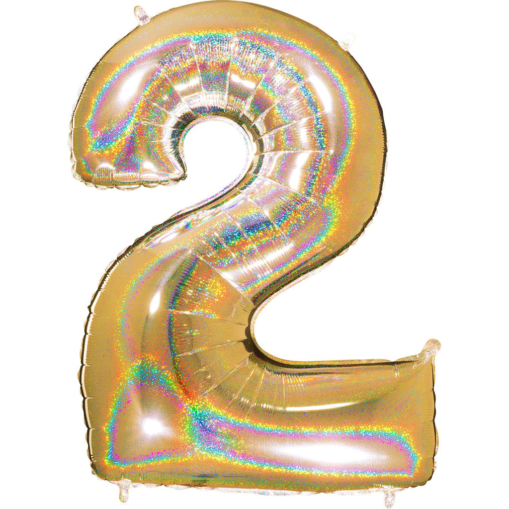 40" Number "2" Gold Glitter Holographic Balloons