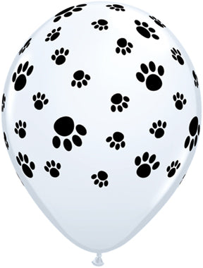 11" White Paw Prints-A-Round Latex Balloons