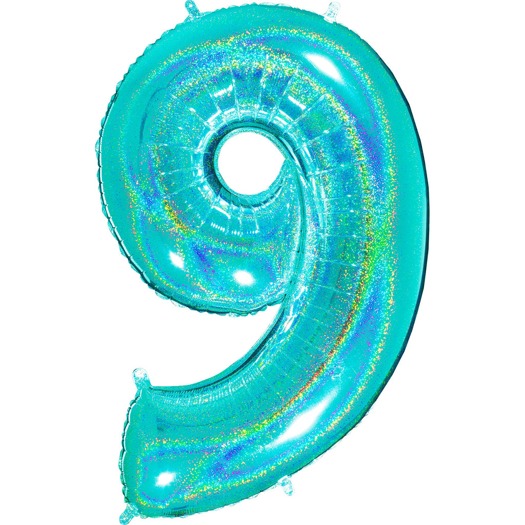 40" Number "9" Tiffany Glitter Holographic Balloons
