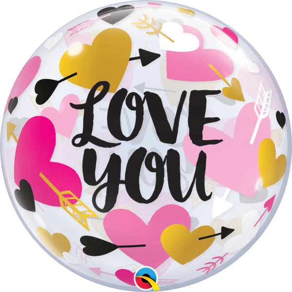22" Round Love You Hearts & Arrows Bubble Balloon
