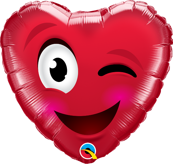 18" Heart Smiley Wink Heart Foil Balloon