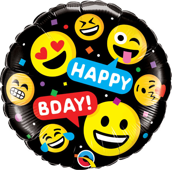 18" Round Smileys Happy Bday Foil Balloon