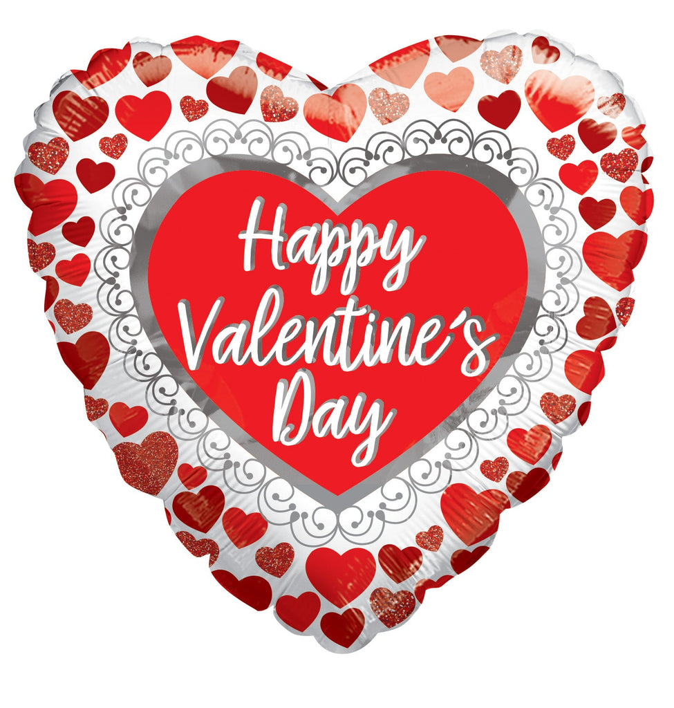 18" Happy Valentine's Day Glitter Hearts Foil Balloon