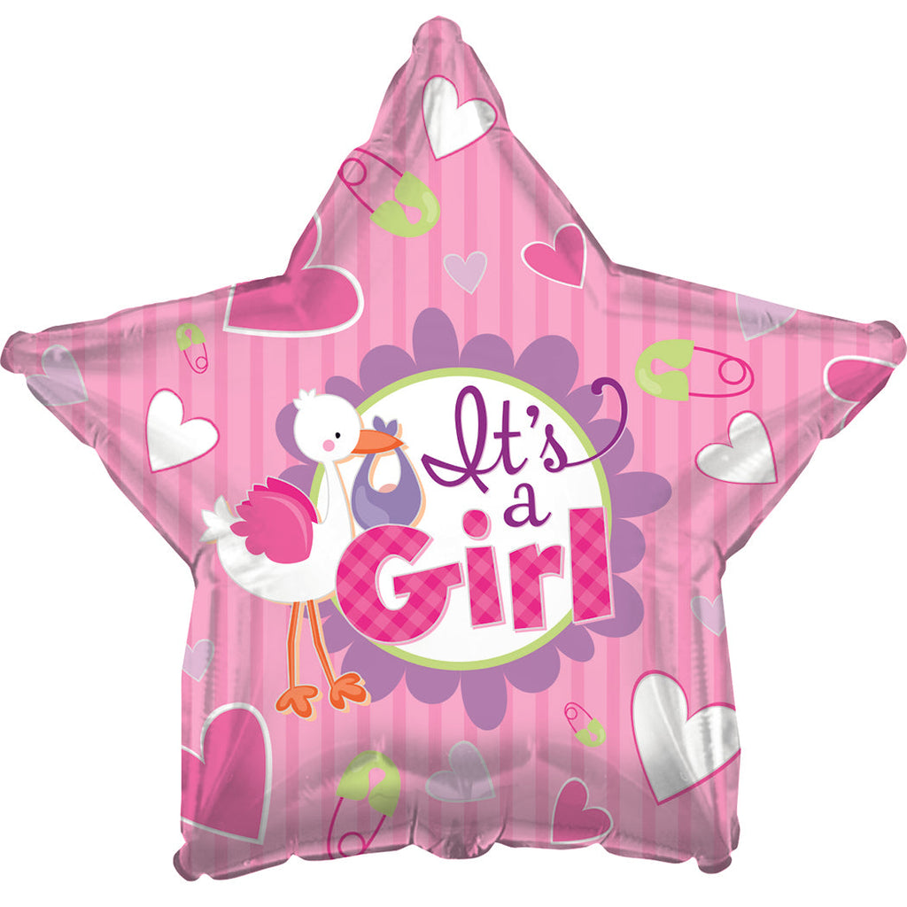 17" It's A Girl Stork Star Balloon