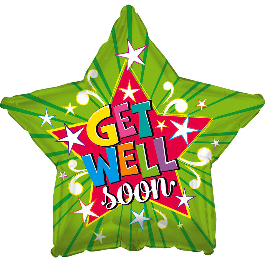 17" Get Well Soon Lime Burst Foil Balloon