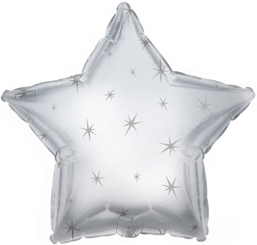 18" Platinum Silver Sparkle Star Foil Balloon