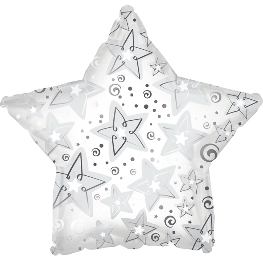 9" Airfill Only White Pattern Star Foil Balloon