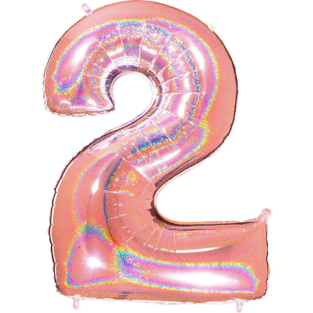 40" Number "2" Rose Gold Glitter Holographic Balloons