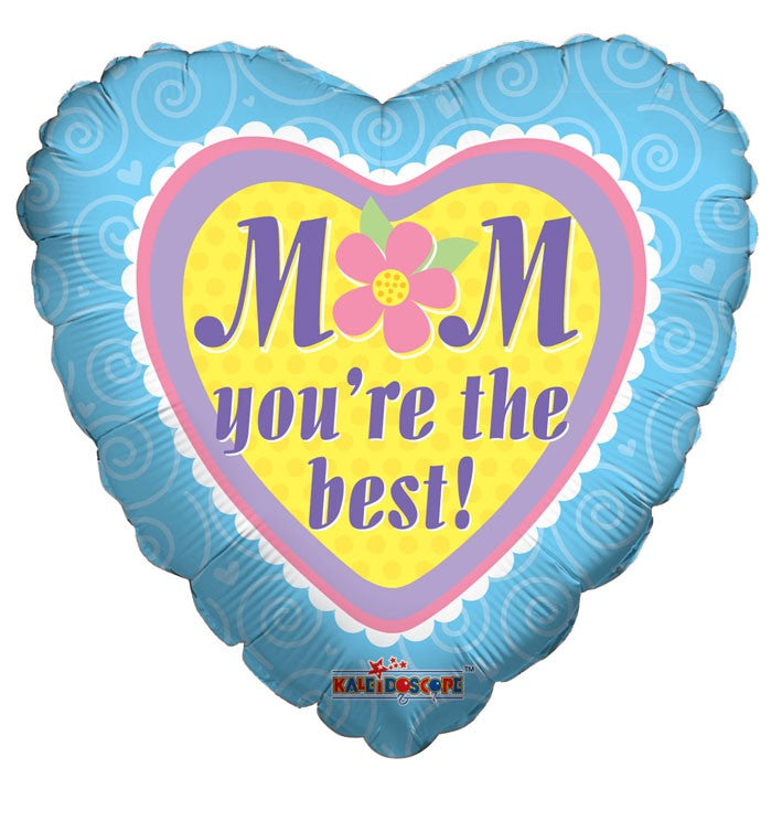 9" Airfill Only Mom You'Re The Best Swirly Blue Border Balloon