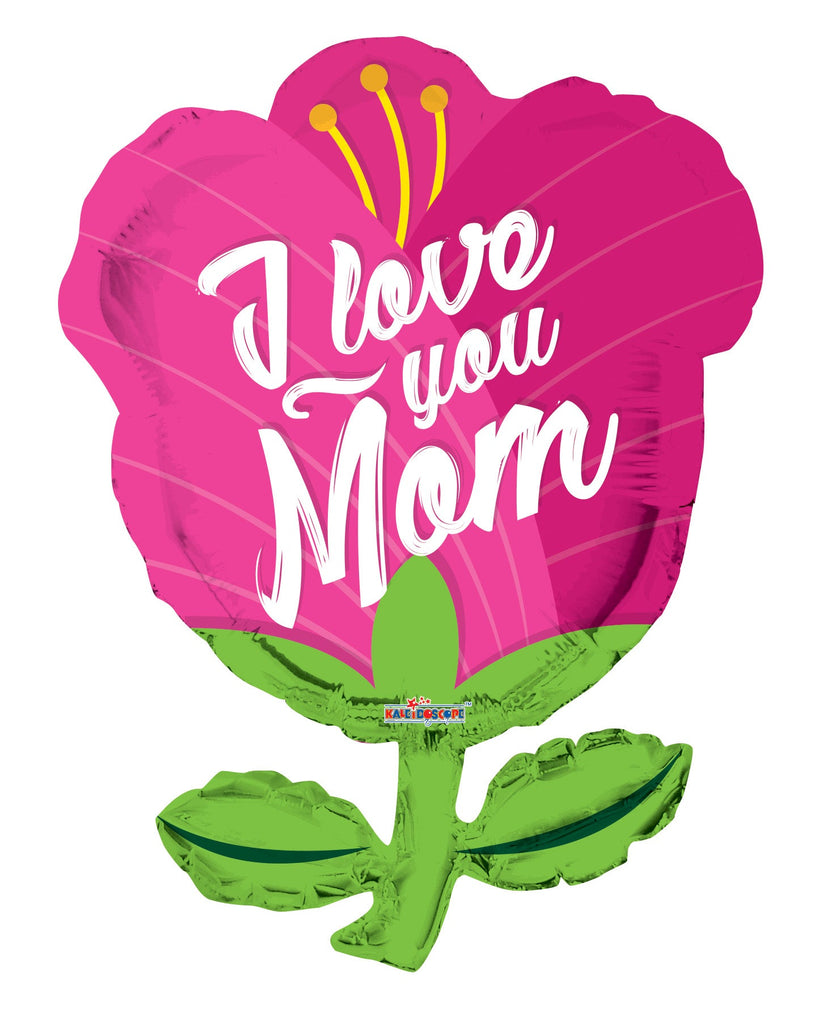 28" I Love You Mom Tulip Shape GelliBean Foil Balloon