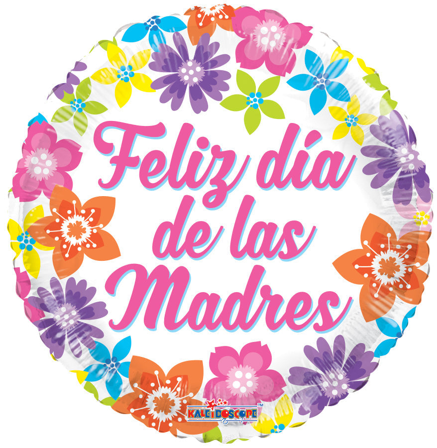 18" Feliz Día De Las Madres Colorful Flowers Foil Balloon (Spanish)