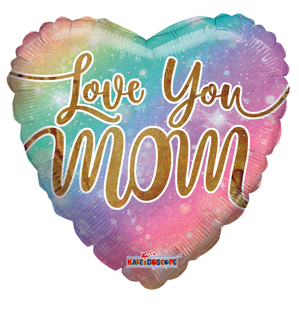 18" Love You Mom Rainbow Holographic Foil Balloon