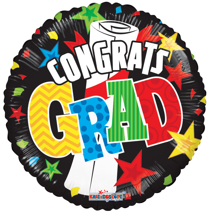 18" Grad Banner & Stars Foil Balloon