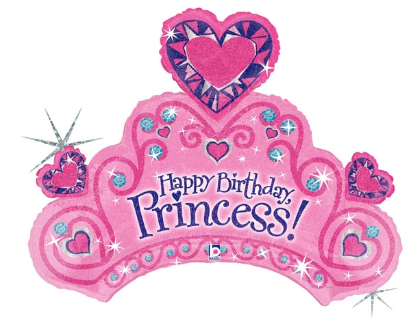 34" Holographic Shape Balloon Happy Birthday Princess